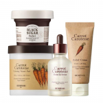 SKINFOOD 4-Step Set (Black Sugar Perfect Scrub 2X 210g + Carrot Calming Pad 60 Sheets + Moist Effector 52ml + Relief Cream 70ml)