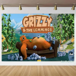 Multikas GRizzy ja Lemmingsid teemaline s&uuml;nnip&auml;evapeo kaunistuse taust karu beebipidu b&auml;nner plakat fotograafia taust 150X100CM gray