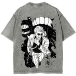 Anime Jujutsu Kaisen Kento Nanami Graafilise Tr&uuml;kiga T-s&auml;rk Vintage Pesuga &Uuml;lem&otilde;&otilde;duline T-s&auml;rk Meeste Naiste R&otilde;ivad Puuvillased L&uuml;hikeste Varrukatega T-s&auml;rgid L gray