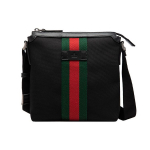 Gucci punaval-rohelise triibulise Web-logoga l&otilde;uendi ja nahast messenger-kott Meeste &otilde;lakott Must 631195-KWT7N-1060 Basic Set (Bag+Dust Bag)