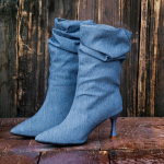 Denim-kontsad Naiste S&uuml;gisesed Terava Ninaga Volditud Slip-On Kitsas Konts Kitsad Kesk-Reie Saapad 35 sinine