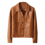 Naiste PU Jakk Sile Pind Allakeeratav Krae &Uuml;he Rinnaga Pikkade Varrukate Taskutega Retro L