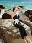 Euroopa ja Ameerika uus &uuml;hest &otilde;last kitsas kleit, k&otilde;rgetasemeline Muse f&auml;nn elegantne temperatuur, lilleline dekoratiivne rihm &otilde;htukleit M must