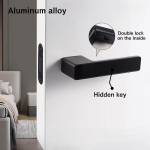 Kaasaegne uksek&auml;epide lukk H&auml;&auml;letu magnetiline peidetud v&otilde;ti Siseuksele Tsingisulamist uksek&auml;epideme komplekt lukustusmehhanismiga ja k&auml;epidemega (Black,Aluminum) must