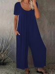 Suur Suurus Naiste Suvine Jumpsuit - &Uuml;hev&auml;rviline, L&otilde;tv L&otilde;ige, Taskud, L&uuml;hike Varrukas. 3XL tumesinine