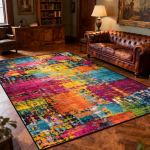 V&auml;rviline abstraktse kunsti vaip elutuppa Retrokaunistus Diivan Kohvilauad Pehmed suured vaibad Magamistuba Lapsed Tatami matt 160cm x 200cm