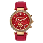 MICHAEL KORS Parker Naiste Kvarts Kronograafkell Punane sihvernahk Nahkrihm 39mm MK2992 punane