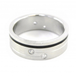 Bague Acier 'Peaceful' Noir Argent&eacute; 62 h&otilde;be