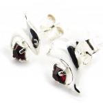 Les Tr&eacute;sors De Lily [J2821] - Boucles Argent 'Tendres Dauphins' rouge argent&eacute; - 9x10 mm punane