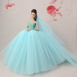 Helesinised Patchwork Nukuriided Barbie-nukukleidi jaoks Pika sabaga &otilde;htukleitiga riided pulmakleit + loor 1/6 nukutarvikud sinine