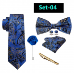 Meeste kaelasideme kikilipsu lipsuklamber Boutonniere komplekt, 5 stiilis siidist sinised lipsud pidulikeks pulmadeks Barry.Wang