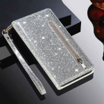 Rahakott Glitter koos kaardipesadega klapitava nahk&uuml;mbrisega Samsung Galaxy Xiaomi Redmi iPhone'i Huawei Honor Google One Plus LG &uuml;mbrisele Galaxy A41 h&otilde;be