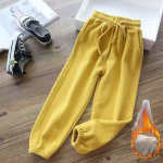 2022. aasta mood Naiste talvesoojad pikad p&uuml;ksid, fliis, paksud s&auml;&auml;rised, soliidne plusssuuruses elastne paeltega vabaaja dressip&uuml;ksid, haremip&uuml;ksid, vabaaja p&uuml;ksid S kollane