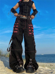 Naised Harajuku must kontrastsed triibulised v&otilde;rk&otilde;mblused koep&uuml;ksid lahtised naiste kottis mood kett Hipi t&auml;navar&otilde;ivad p&uuml;ksid S must