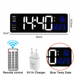 Seinale paigaldatav digitaalne seinakell Kaugjuhtimispult Temp Kuup&auml;ev N&auml;dal Kuva Toite v&auml;ljal&uuml;litamine M&auml;lu tabelkell Kahe h&auml;irega suured LED-kellad