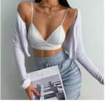 Prantsuse Bralette Seksikas Triangle Cup Rinnahoidja Naiste Aluspesu Puuvill &Otilde;mblusteta Deep V Juhtmevaba Push Up rinnahoidja Pehme naistepesu S valge