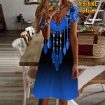 Suvemood naiste V-kaelusega l&uuml;hikeste varrukatega j&auml;&auml;kristallkaelakee tr&uuml;kitud kleit, sekskleit XS sinine