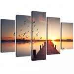 Viieosalise pildiga l&otilde;uenditr&uuml;kk Footbridge Birds Sunset 100x70 oranž