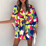 Moodne Batwing Sleeve Print pitsiline minikleit naistele Seksikas V-kaelusega vabaaja vaba Boho p&uuml;hade l&uuml;hikesed kleidid naistele 2022 suvi S