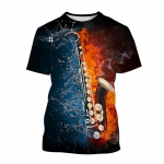 Muusikariistad Saksofon T-s&auml;rk suvine meeste vabaajamuusika kunst l&uuml;hikeste varrukatega hip-hop isikup&auml;ra harajuku prinditud topid XXL