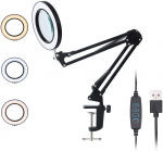 8X 64 LED UUS Valgustatud luup USB 3 v&auml;rvi LED suurendusklaas jootekolvi parandamiseks/laualamp/nahahooldus ilut&ouml;&ouml;riist valge