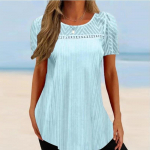 2023. aasta suvine l&uuml;hikeste varrukatega pluus pitsilise &uuml;mara kraega s&auml;rgiga, &uuml;hev&auml;rvilised topid, vabaaja riided, naiste Blusa Mujer 28322 S roosa