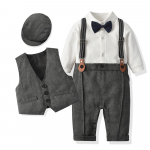 Beebi&uuml;likonnad Vasts&uuml;ndinud poistele Riided Romper + Vest + M&uuml;ts Pidulik Riietus Peokleit Kikilips Laste S&uuml;nnip&auml;evakleit 80cm hall