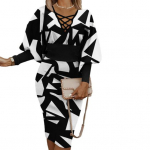 Naiste peokleit &otilde;&otilde;nsate pikkade laternatega varrukatega, v&auml;rvilise printiga V-kaelusega, kitsas k&otilde;rge v&ouml;&ouml;kohaga p&otilde;lvedeni elegantne pidulik kleit M roosa