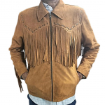 Meeste lambanahast seemisnahast,Traditsiooniline Cowboy L&auml;&auml;ne nahkjakk,Pruun jakk narmastega,P&otilde;lisameeriklaste jakk,Seemisnahk,Peoriided,Kingitus talle XS pruun