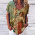 3D-prindiga T-s&auml;rgid naistele Suvine V-kaelusega l&uuml;hikeste varrukatega s&auml;rg Vintage Jeesus Kristus Naiste T-s&auml;rk vabaaja t&auml;navar&otilde;ivaste top s&auml;rk 4XL