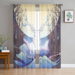 Woods Moon Elk l&auml;bipaistev kardin magamistoa jaoks t&uuml;ll-vookardin k&ouml;&ouml;gi jaoks elutoa sisekujunduse aknahooldus 135W x 114H(cm)