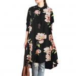Ebaregulaarne suur kant Vintage Hem Lilletr&uuml;kiga s&auml;rk vabaaja pikkade varrukatega pullover lahtine &uuml;lemine p&otilde;lvepikkus Bohemian S punane