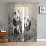 Loom Armas Panda Bambusest Tindi Maal L&auml;bipaistvad Kardinad Elutuppa T&uuml;llkardin Magamistuppa K&ouml;&ouml;giaknale Voile Kardinad 135W x 114H(cm)