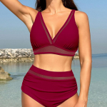 Naiste ujumisriided, 2-osaline k&otilde;rge v&ouml;&ouml;kohaga polsterdatud bikiinid Push Up bikiinikomplektid, kaheosalised V-kaelusega ujumiskost&uuml;&uuml;mid 2XL