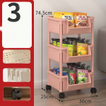 3/4 kihiline hoiuriiul Plastikust alamkambrite riiul Liigutatav ruumidevaheline hoiuriiulid Rull-k&ouml;&ouml;gikorraldajaga 3 layers roosa