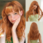LOUIS FERRE Mitmev&auml;rvilised Body Wave s&uuml;nteetilised parukad tukkidega Pikkade vasest lokkis juustega parukas V&auml;rviline Cosplay kost&uuml;&uuml;m, kuumakindel kiud