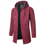 Meeste keskmine pikk mantel kapuutsiga pl&uuml;&uuml;sist ruuduline kudumine, n&ouml;&ouml;riga mantel kampsun, soe &uuml;hev&auml;rviline jakid, topid L must