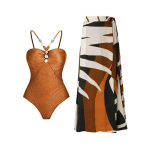 Uus seksikas Push Up &uuml;hes t&uuml;kis naiste ujumisriided, retroprinteriga biquini seelik, Cover Up Monokini Brasiilia ujumis&uuml;likonna kleit XL pruun