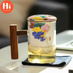 Creative klaasist tee eraldustass keraamiline filtriga teetass kaane ja puidust k&auml;epidemega, suure mahutavusega kontorikohvikruus joogin&otilde;ud