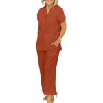 2 tk/komplekt Naiste &uuml;laosap&uuml;kste komplekt V kaelusega &uuml;hev&auml;rviline l&uuml;hikeste varrukatega n&ouml;&ouml;biga kaunistus L khaki