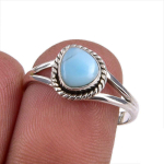 Natural Republic Larimar Gemstone K&auml;sit&ouml;&ouml;na valmistatud 925 Sterling H&otilde;bedast S&otilde;rmus Suurus 7 f0C73 gray