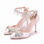 9CM K&otilde;rged Kontsad Naised Seksikad Pulmakingad Rhinestone Vibu Liblikas&otilde;lm Kleidisandaalid Pumbad Par jaoks 34 valge