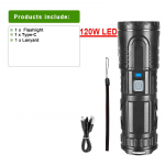 &Uuml;liv&otilde;imas 120W LED taskulamp, suumitav, laetav lamp, kahe valgusrežiimiga latern, kaasaskantav v&auml;lklamp, veekindel taskulamp A-Type-C