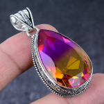 Bi-Color Tourmaline Gemstone Handmade 925 Sterling Silver Pendant 2.09 t3e64