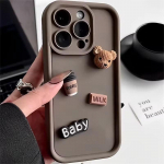 Armas 3D Bear Coffee Cartoon silikoon&uuml;mbris iPhone'ile 16 15 12 11 13 14 Pro Max 7 8 Plus X Xs Xr 15pro 14pro 15plus, pehme matt kate iPhone 13 Pro Max