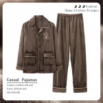 Meeste s&uuml;gis- ja talvine ka&scaron;miirist paksud soojad pidžaamad noortele ja keskealistele pikkade varrukatega suure suurusega korall-sameti komplekt M pruun