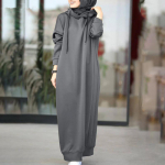 Moslemi kleit Naiste dressipluusikleit Stiilsed kapuutsiga pikkade varrukatega maksikleidid Naiste vabaaja &uuml;hev&auml;rvilised kapuutsiga Vestidos R&uuml;&uuml; S-3XL XL hall