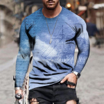 V&auml;rviplokk 3D Prindiga Meeste T-s&auml;rgid Kevadsuvi Imitatsiooniga pol&uuml;ester lahtise &uuml;mara kaelusega pikkade varrukatega vabaaja topid Oversized T-s&auml;rk L