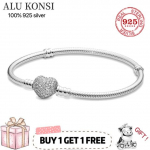 M&uuml;&uuml;k Ehtne 100% 925 Sterling H&otilde;be Pannipael Armastus S&uuml;dame Kristallipael Naistele Sobib Originaal DIY V&otilde;lukehe Ehted 18cm