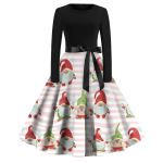 Naiste vabaaja mood &uuml;mara kaelusega pikkade varrukatega j&otilde;ulupildiga vintage pikk kleit M must